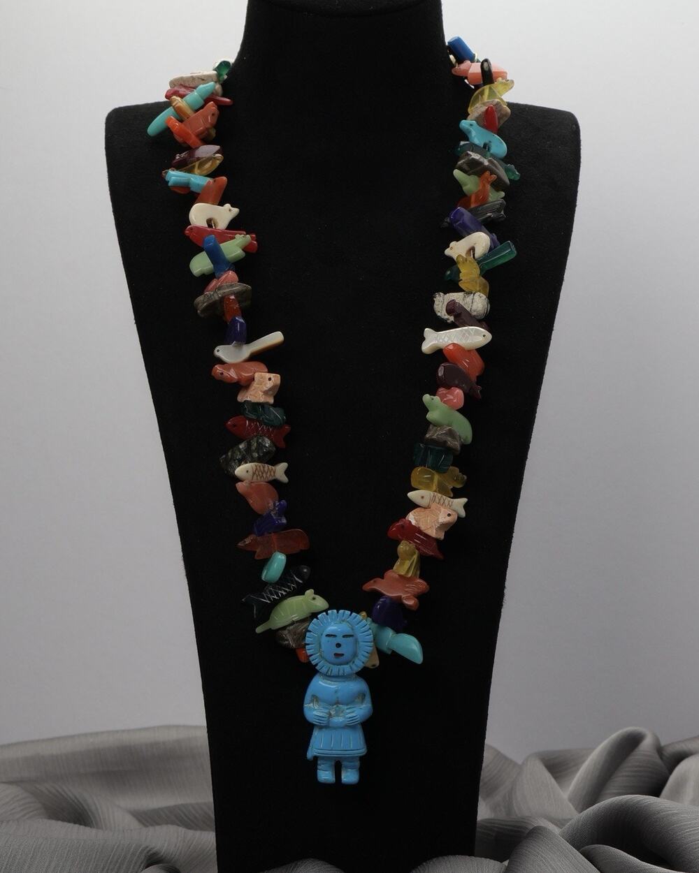 Vintage Navajo Zuni Sunface Kachina Fetish Necklace 54.89G / 32in